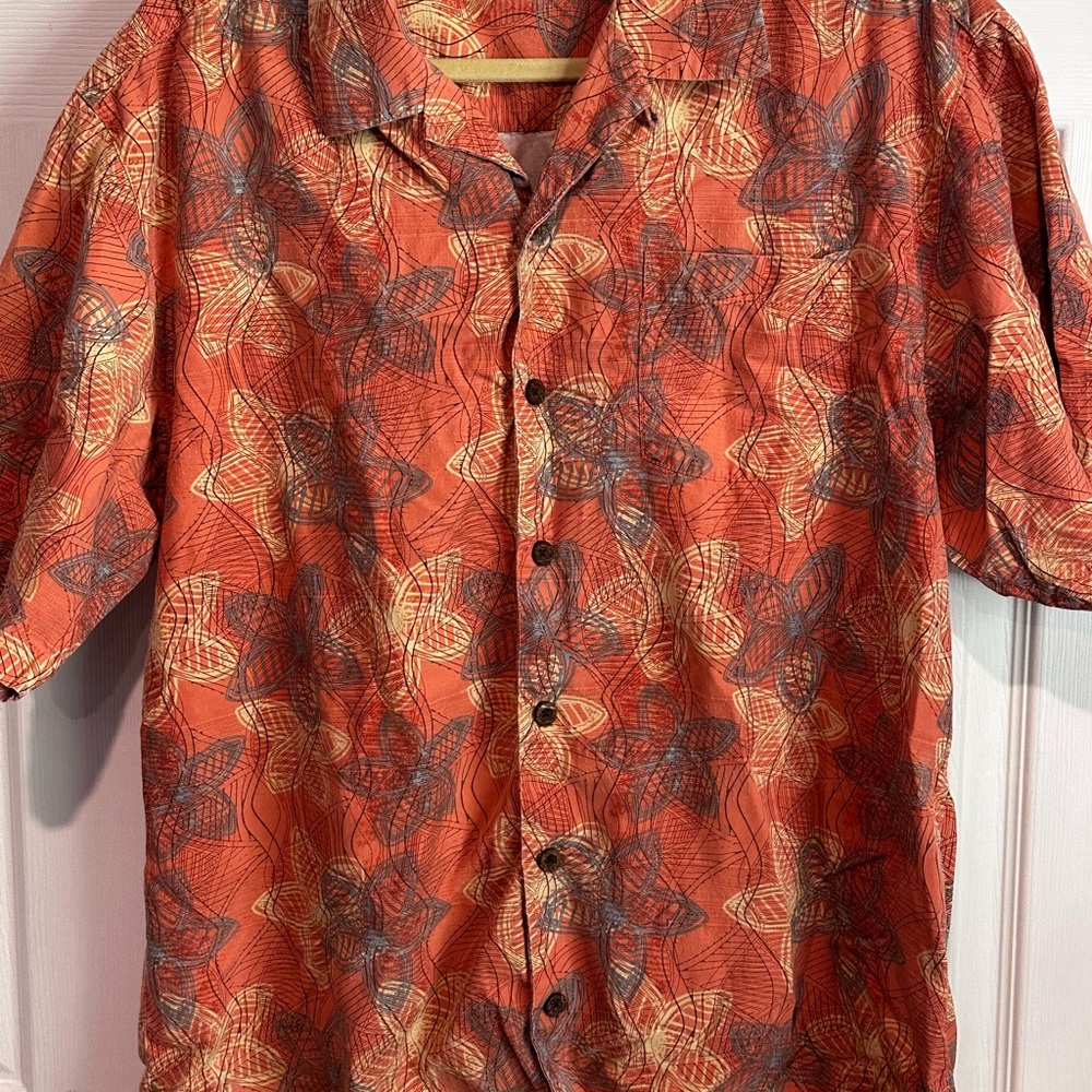 Tommy Bahama Orange Casual Button Down Shirt with Tropical Print